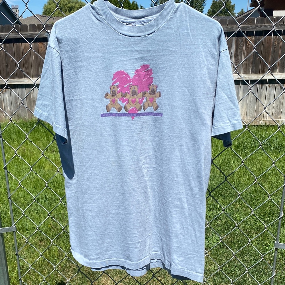 Vintage Hanes Light Blue Short Sleeve Tee with Pink Heart Design